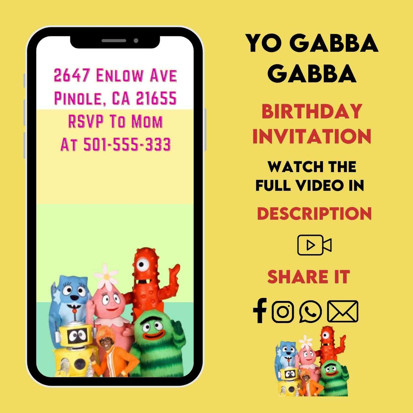 Personalized Yo Gabba Gabba Birthday Video Invitation | Customizable and Fun