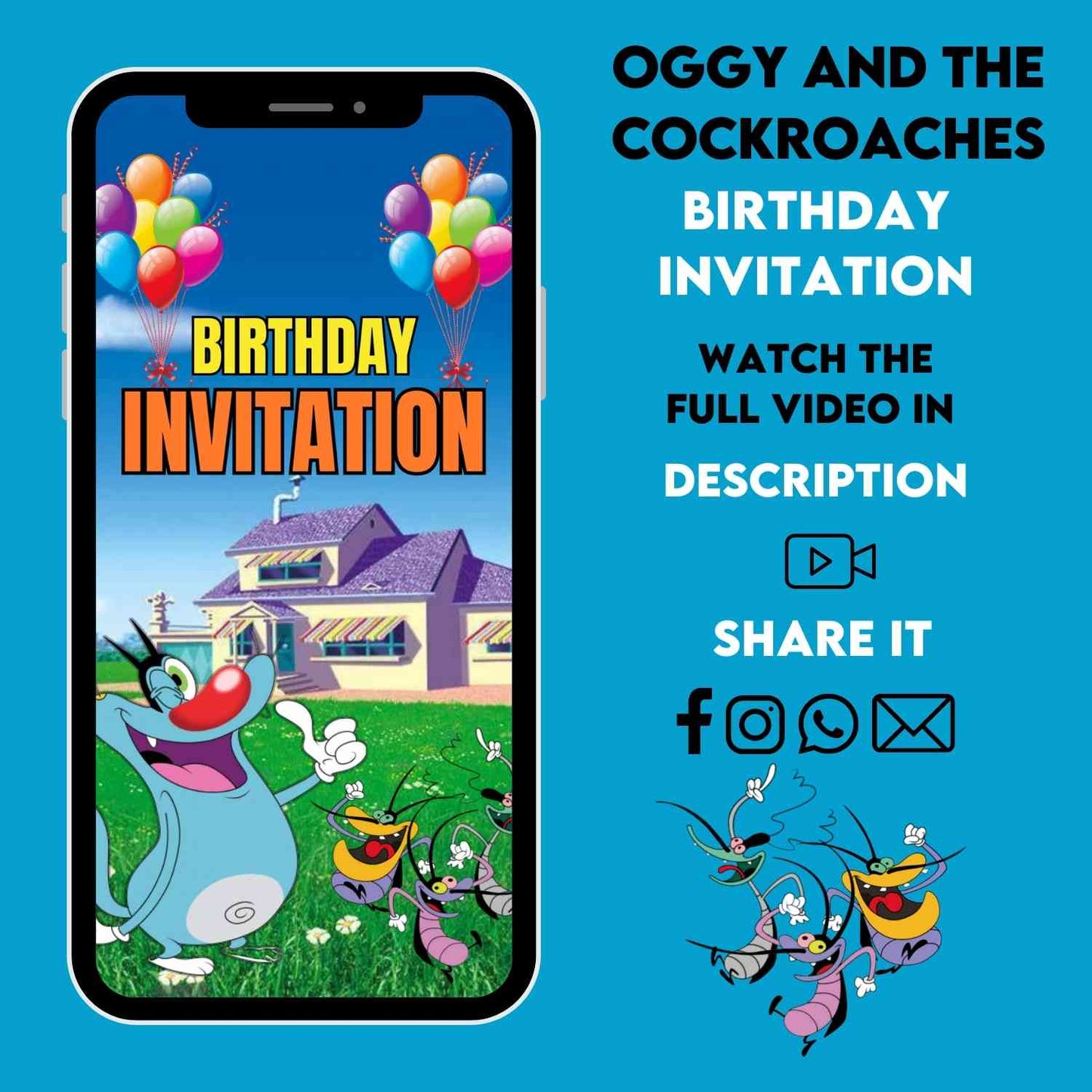 oggy and the cockroaches Birthday Video Invitation | oggy and the cockroaches Animated Theme Invitation