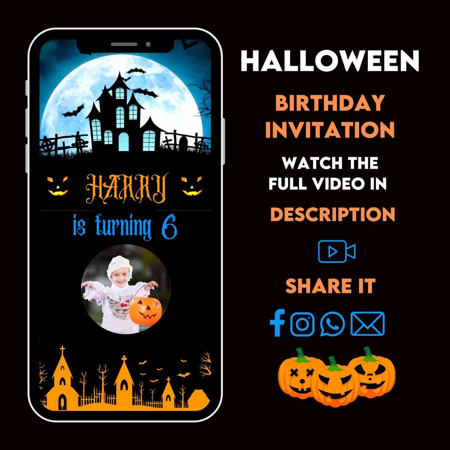 Animated Halloween Theme Party Video Invitation | Custom Halloween Party Invite