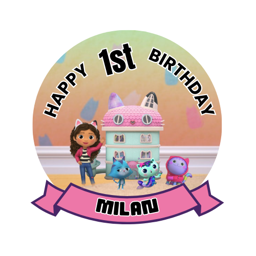 Digital Gabby's Dollhouse Birthday Theme Cake Topper