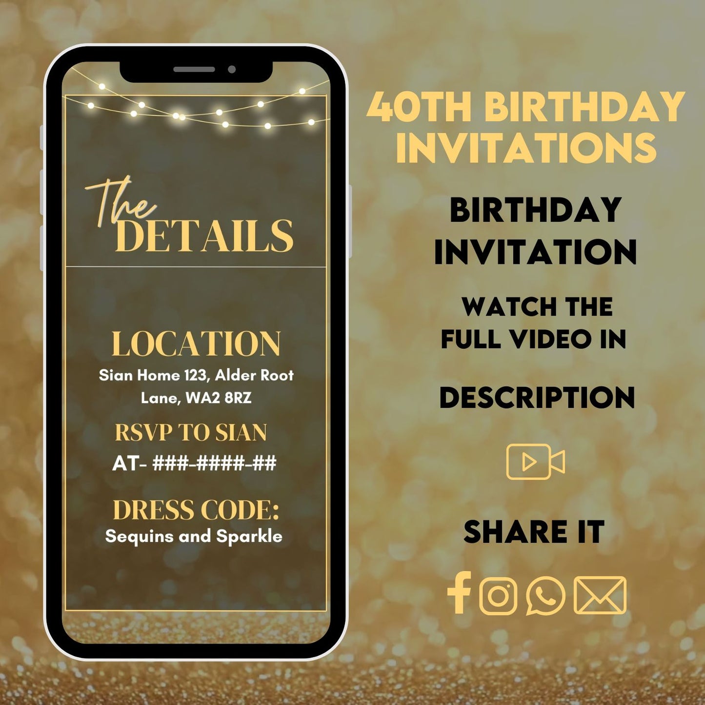 40th Birthday Video Invitation | Animated Digital Birthday Video Invitation