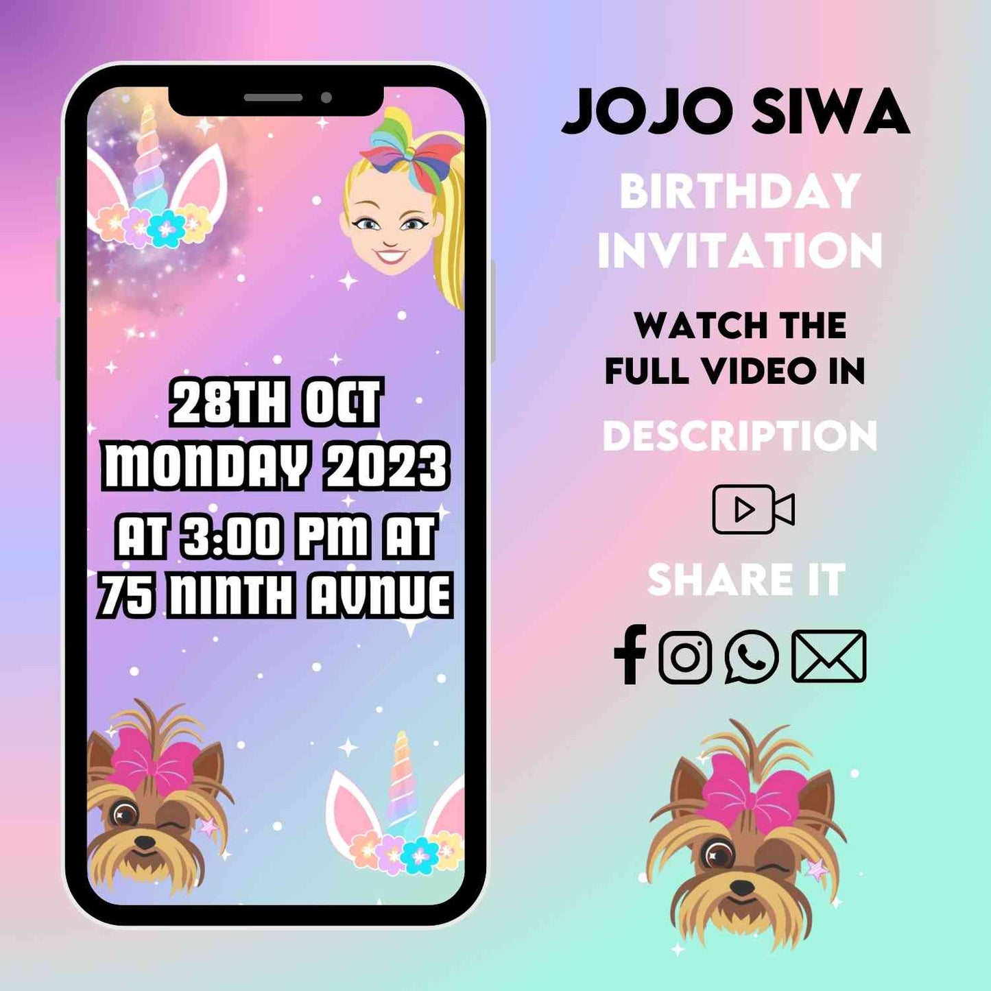 Jojo Siwa Birthday video Invitations | Jojo Siwa Customizable Party video Invites