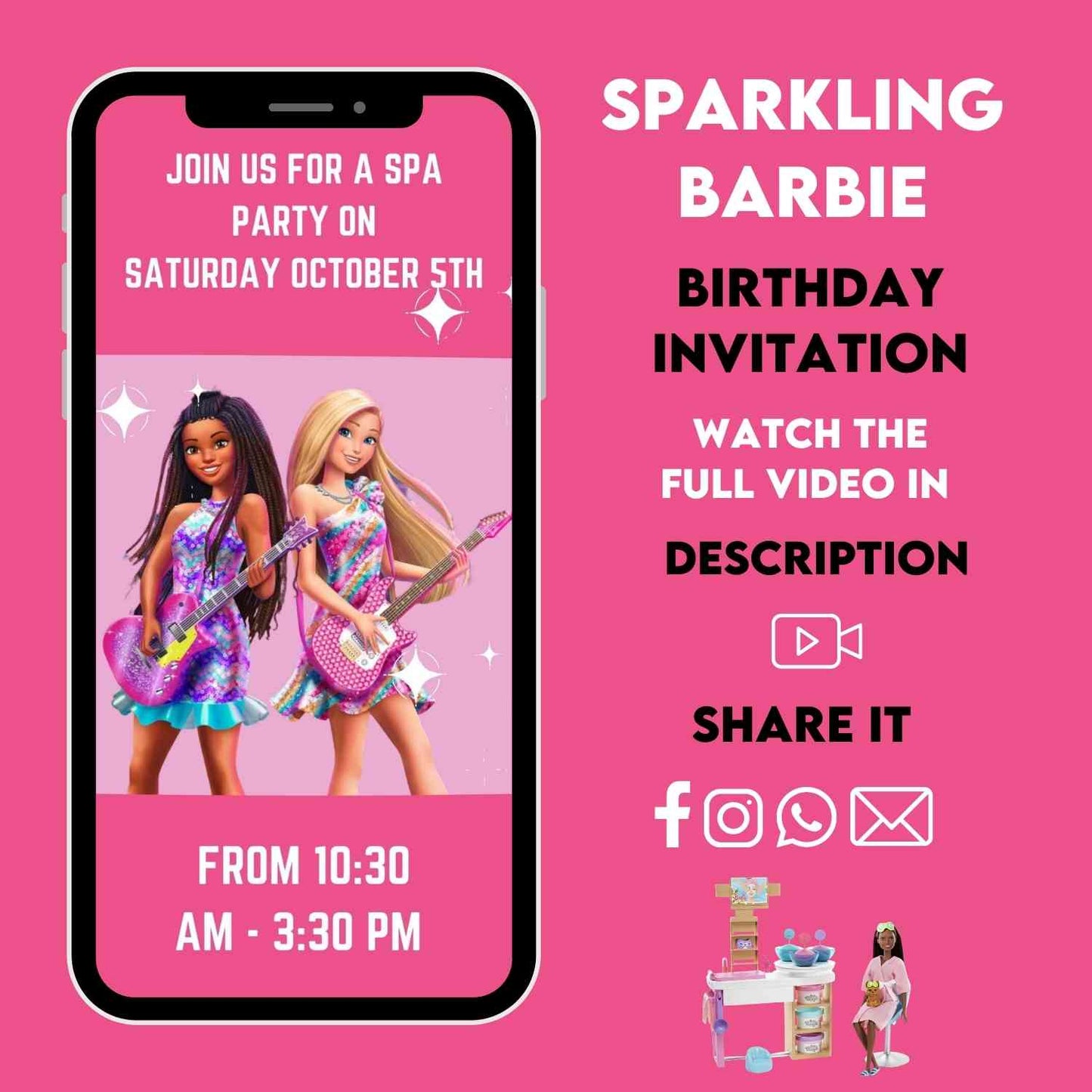 Sparkling Barbie Spa Birthday Video Invitation | Animated, Glamorous, and Fun-Filled Celebration!