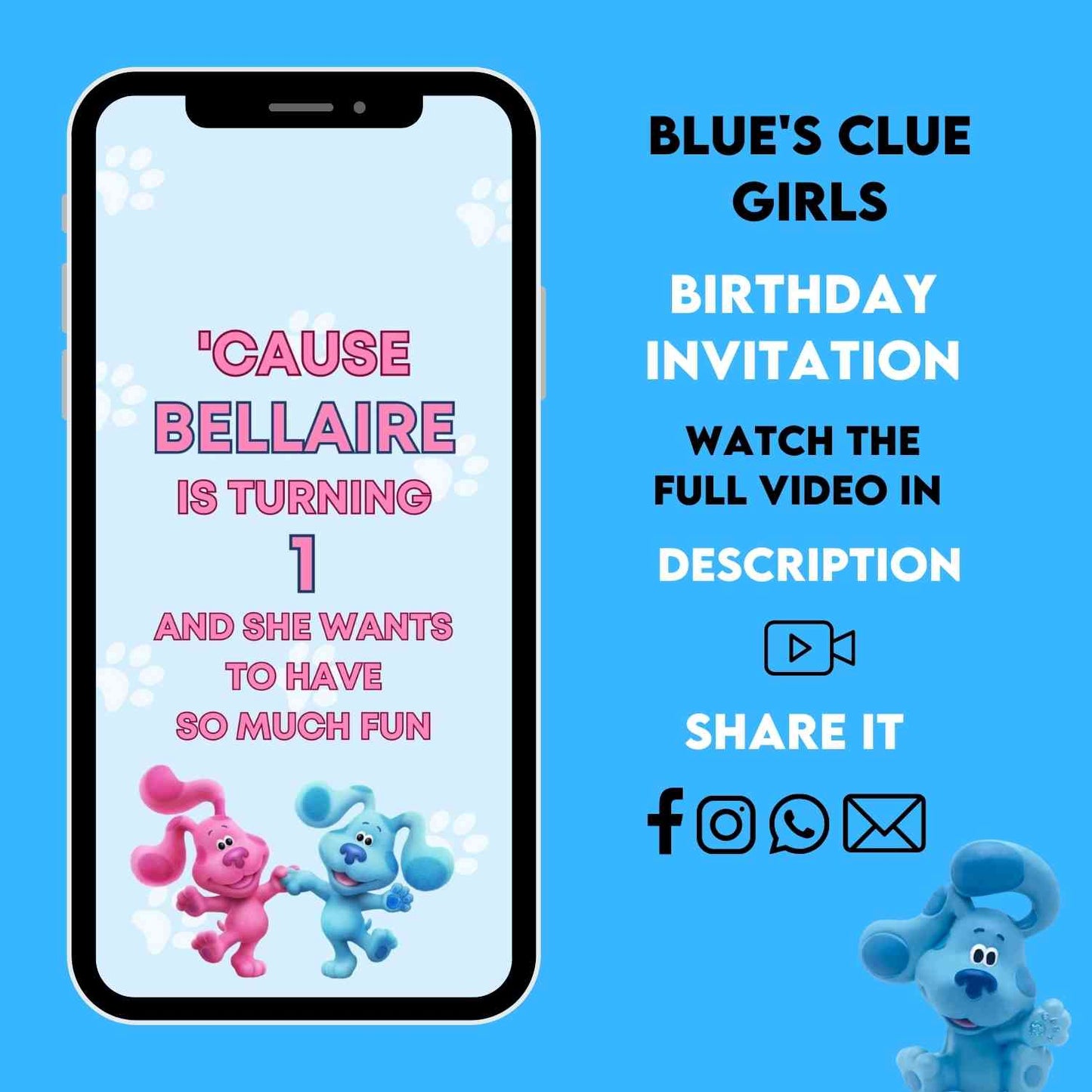 Blue's Clues Girl Birthday Video Invitation | Personalized Kids Party Invite