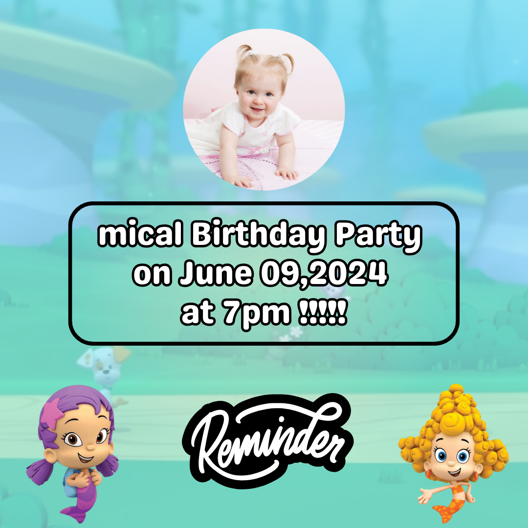 Bubble Guppies Digital Birthday Reminder Card Editable Instant Download Fun Kids Underwater Theme Reminder