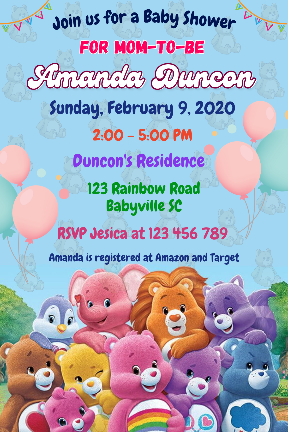 care-bears-classic-baby-shower-birthday-party-digital-invitation-mr-invites for Free Printable Care Bear Invitations Care Bears Classic Baby Shower Birthday Party Digital Invitation – Mr. Invites for Free Printable Care Bear Invitations