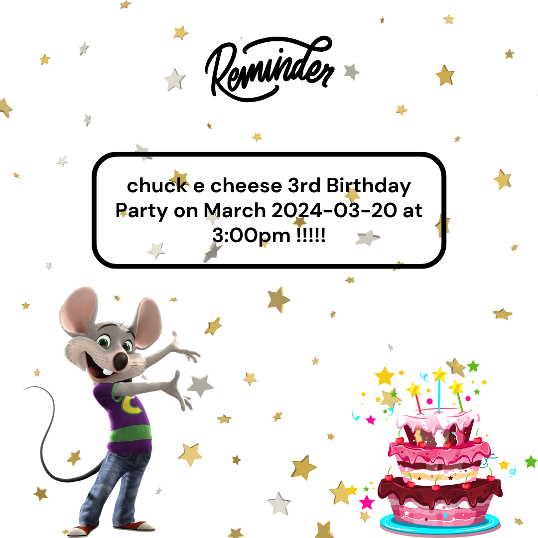 Chuck E Cheese Birthday Reminder Card Mr Invites