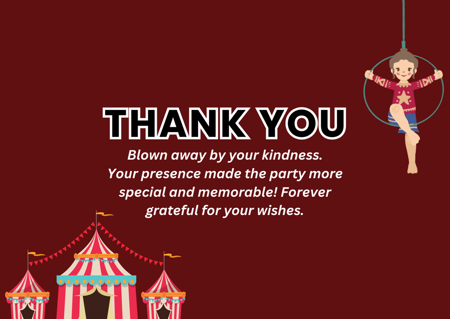 Editable Circus Birthday Thank You Card | Digital Party Printable | Kids’ Birthday Thank You Template | Animated/Custom Design