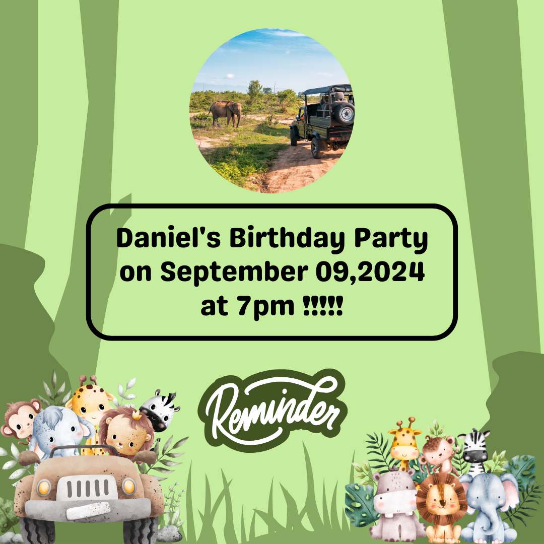 Jungle Safari Birthday Reminder Card For Your Birthday or Event