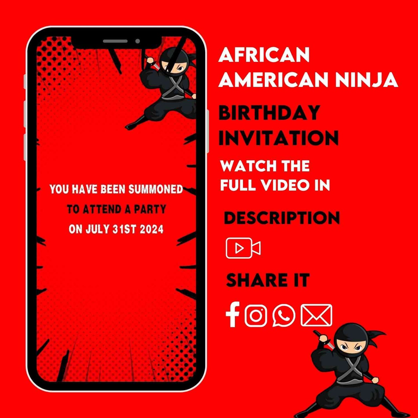 ninja kidz birthday invitations
