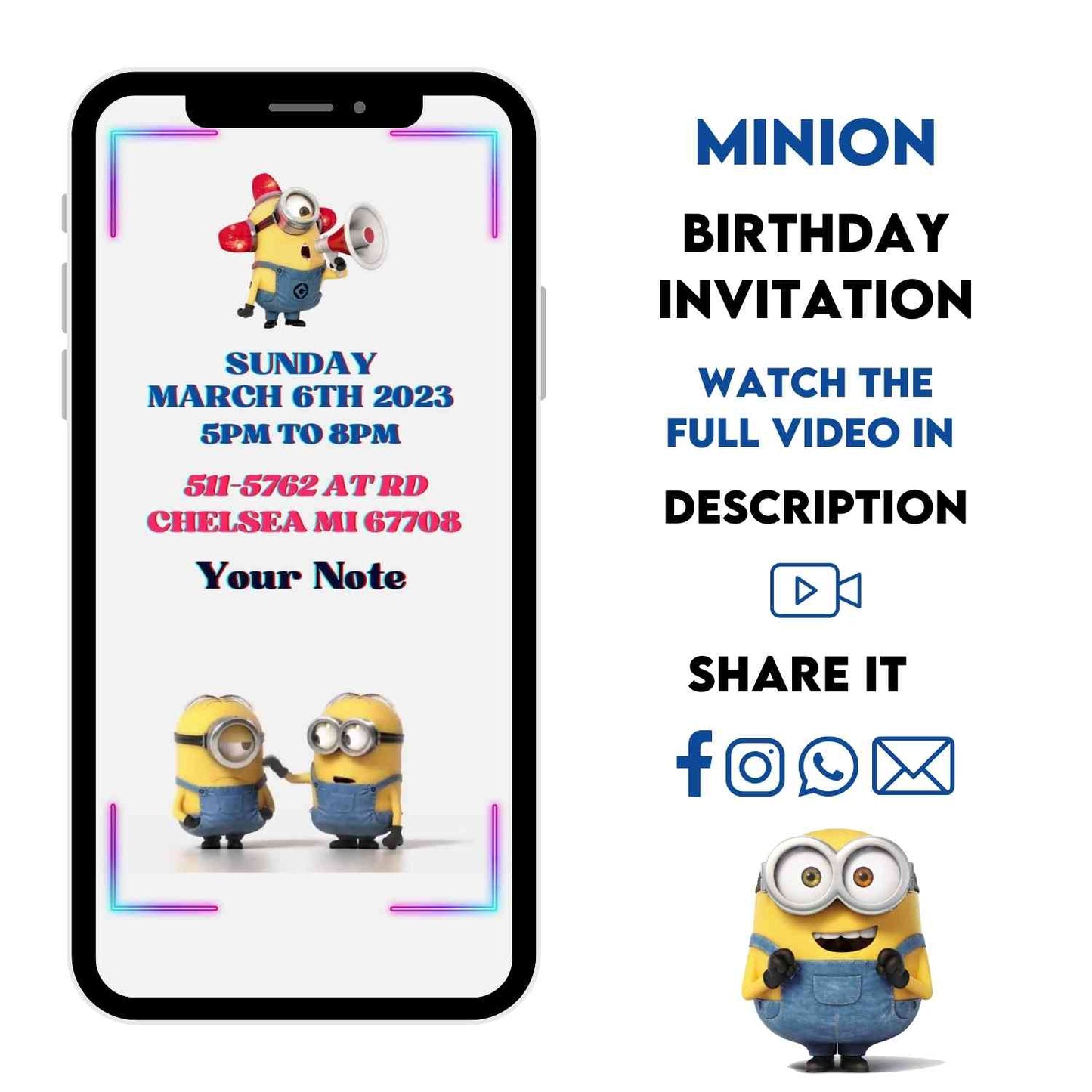 Fun and Animated Minion Birthday Party Video Invitation | Minion Birthday Invite