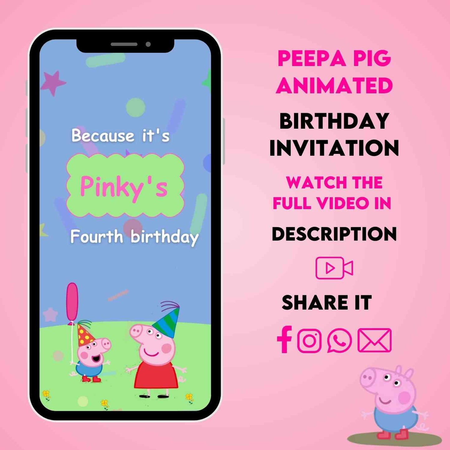 Peppa Pig Animated Invitation for Birthday Party | Personalized Video Invitation