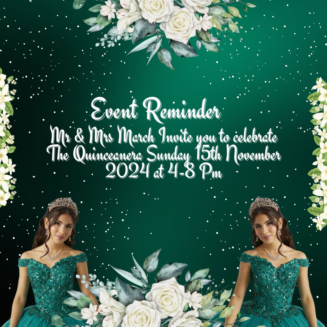 Quinceanera Reminder Card - Quinceanera Emerald Green Reminder Card Quinceanera Reminder Card - Quinceanera Emerald Green Reminder Card