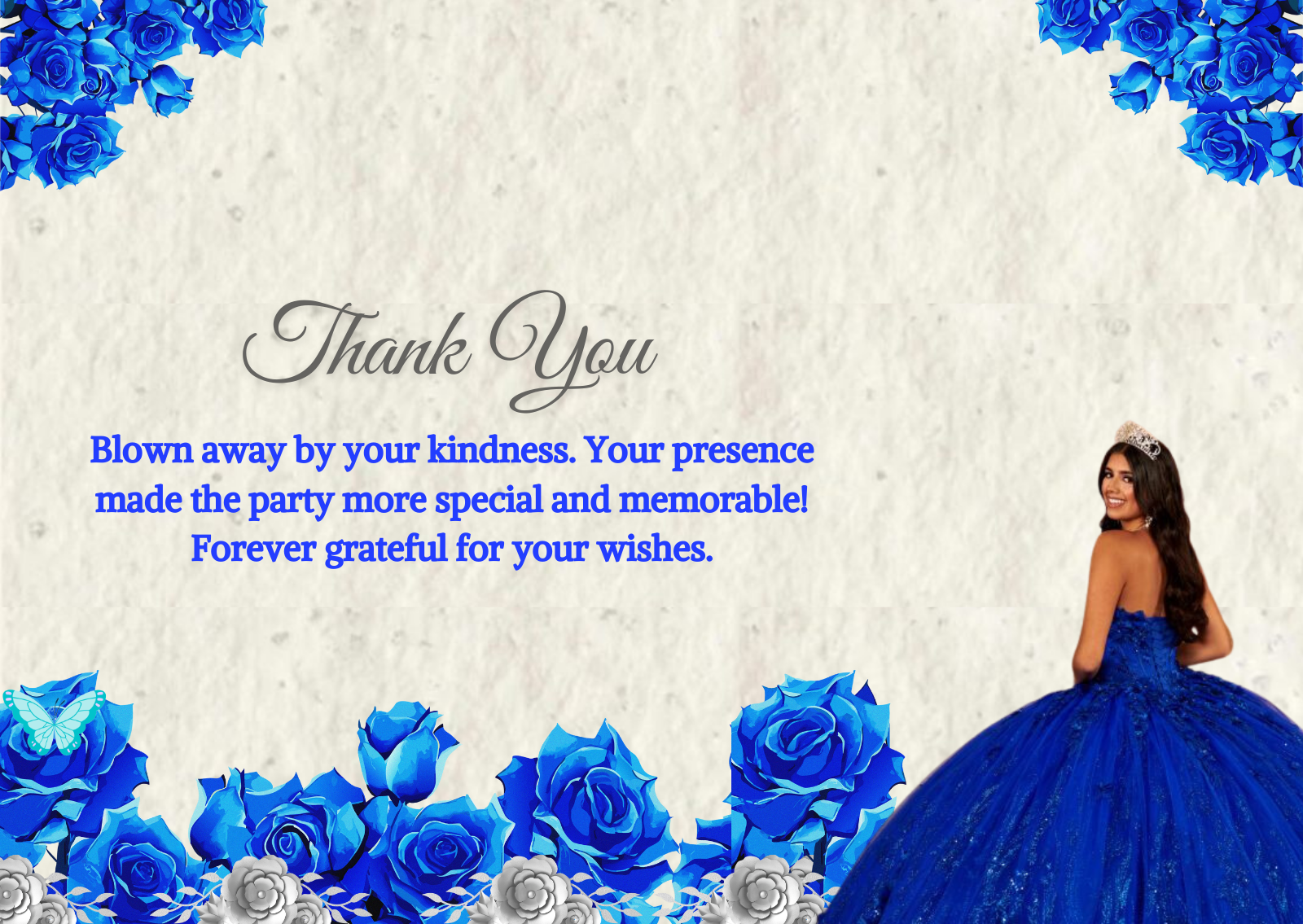 Quinceanera Royal Blue & Gold Theme Thank You Card Mr.Invites Quinceanera Royal Blue & Gold Theme Thank You Card Mr.Invites
