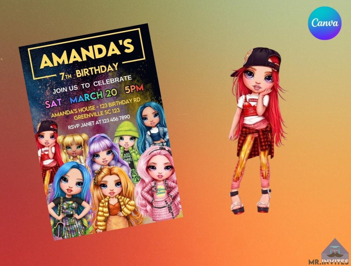 Rainbow High Birthday Party Invitation | Rainbow Party Invite