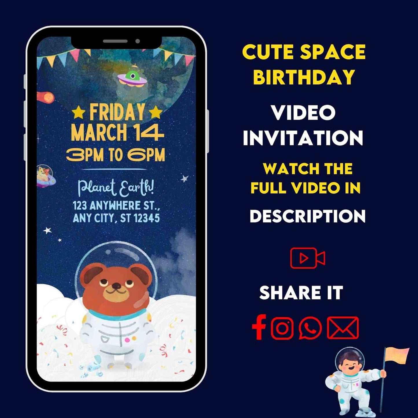 Cute Space Birthday Video Invitation For Kids | Space Birthday Invitation Template