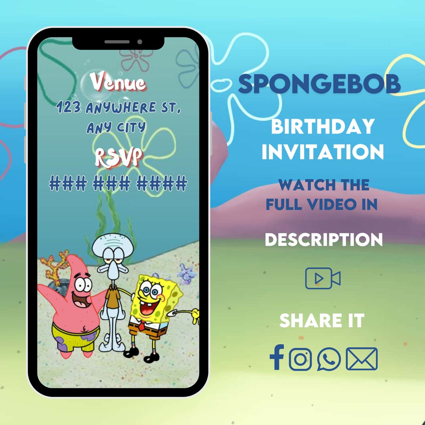 Editable & Instant Download | Spongebob Birthday Video Invitation | Personalized Animated Party Invite