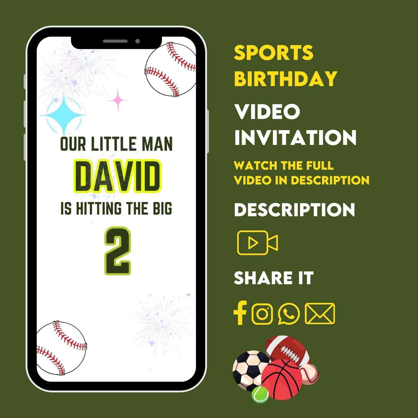 Sports Birthday Video Invitation - Animated Sports Birthday Invite - Digital birthday invitation