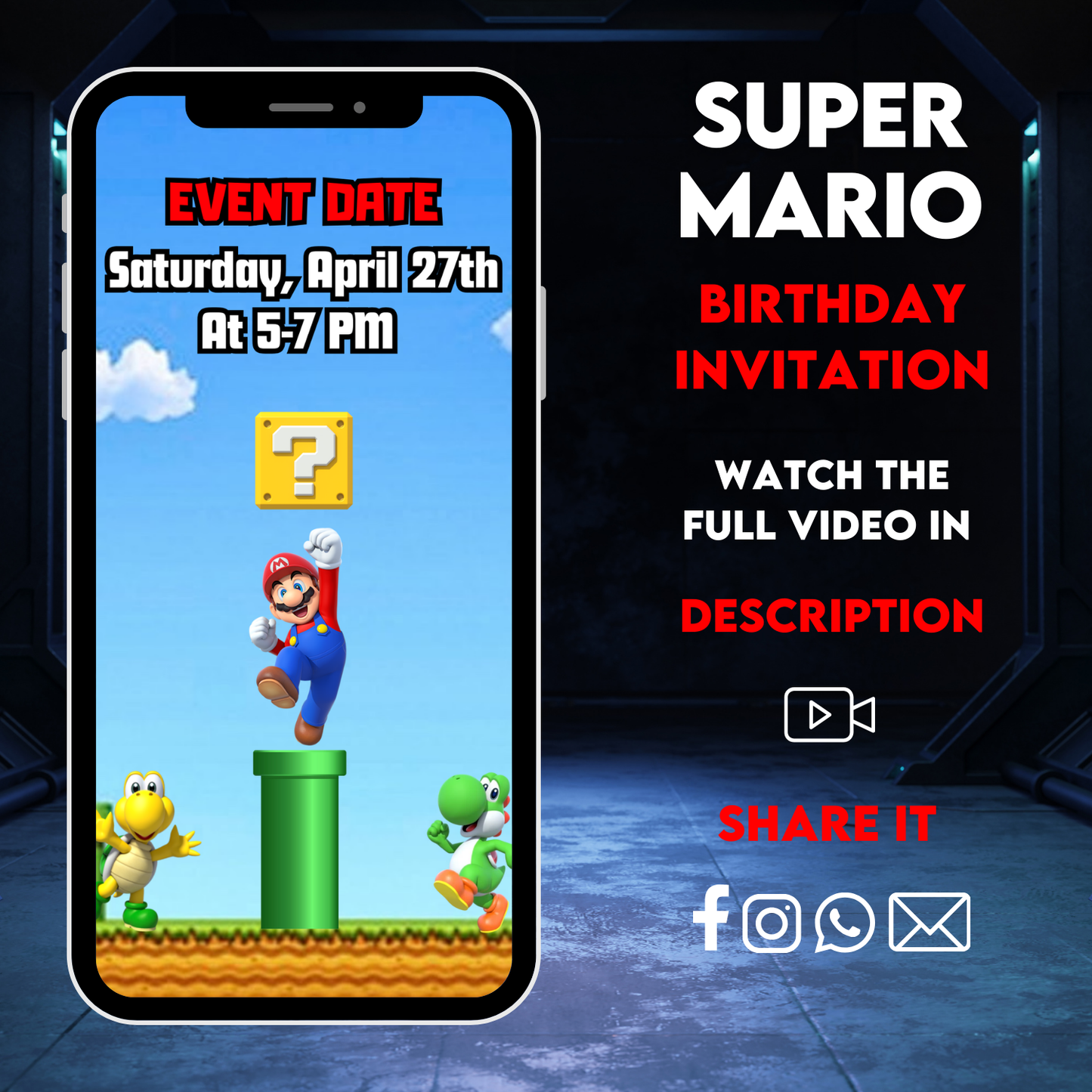 Super Mario Bros Birthday Video Invitation | Digital Birthday Video Invitation