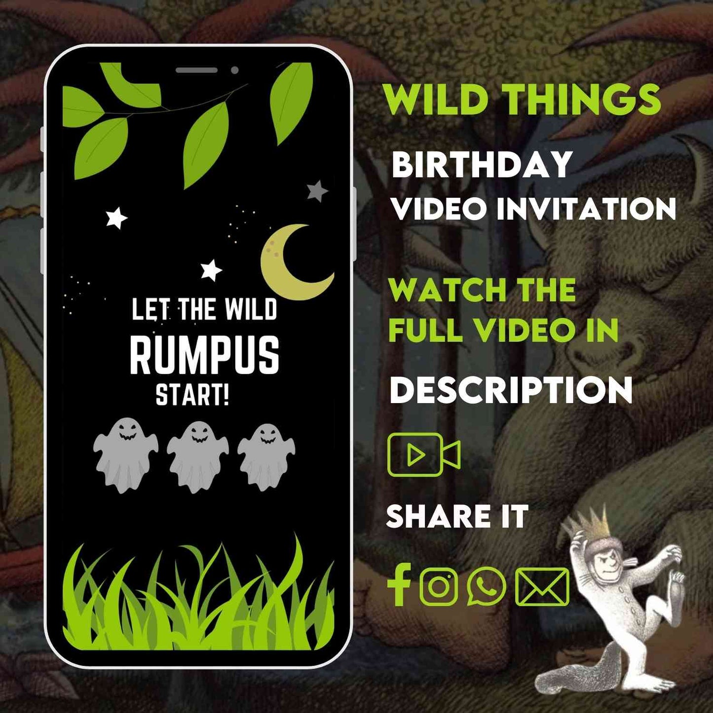 Wild Things Birthday Video Invitation | Personalized Wild Things birthday party invite