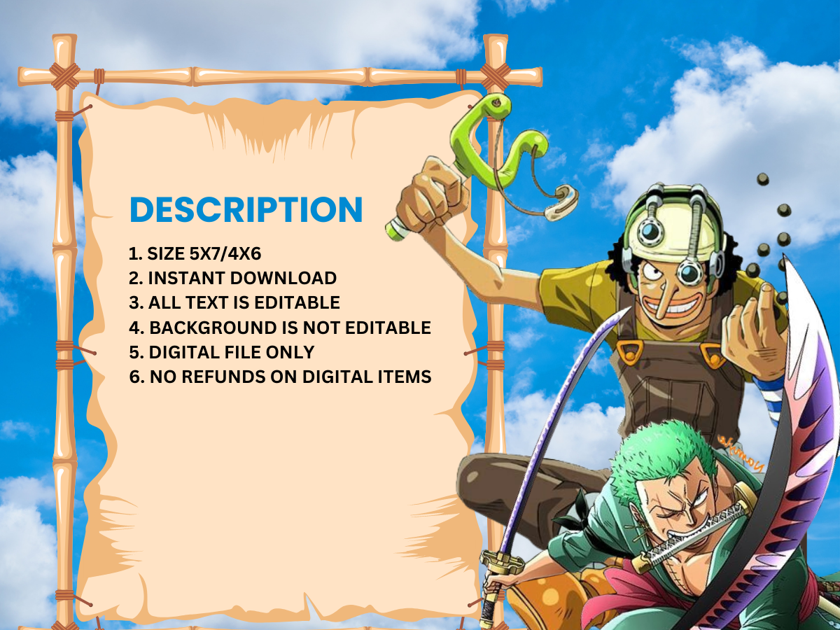 Digital One Piece Birthday Invitation | Customizable Pirate Adventure Party Cards
