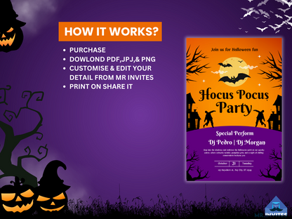 Personalized Hocus Pocus Digital Birthday Card Invitation |Horror and Magical Celebration