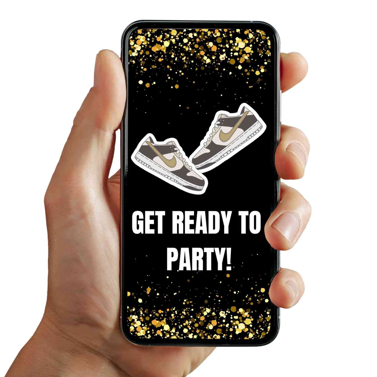 Glamorous Gold Sneaker Ball Birthday Video Invitation | Trendy & Unique