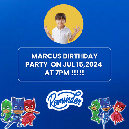 PJ Masks Reminder Card For Birthday Event