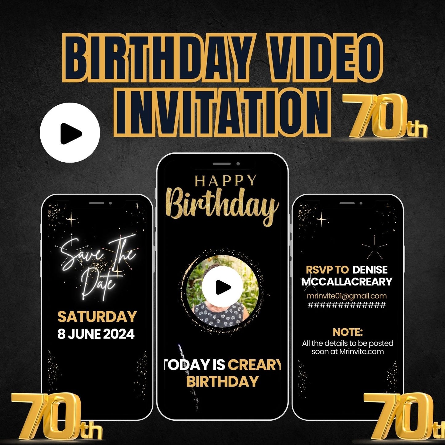 70th Birthday Video Invitation | Animated 70th Birthday Invite