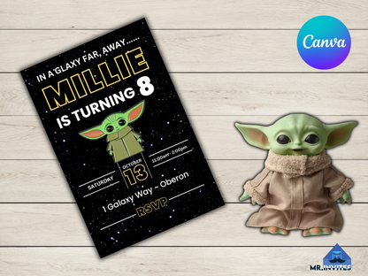Baby Yoda Birthday Digital Card Invitation | Custom Birthday Party Digital Invite