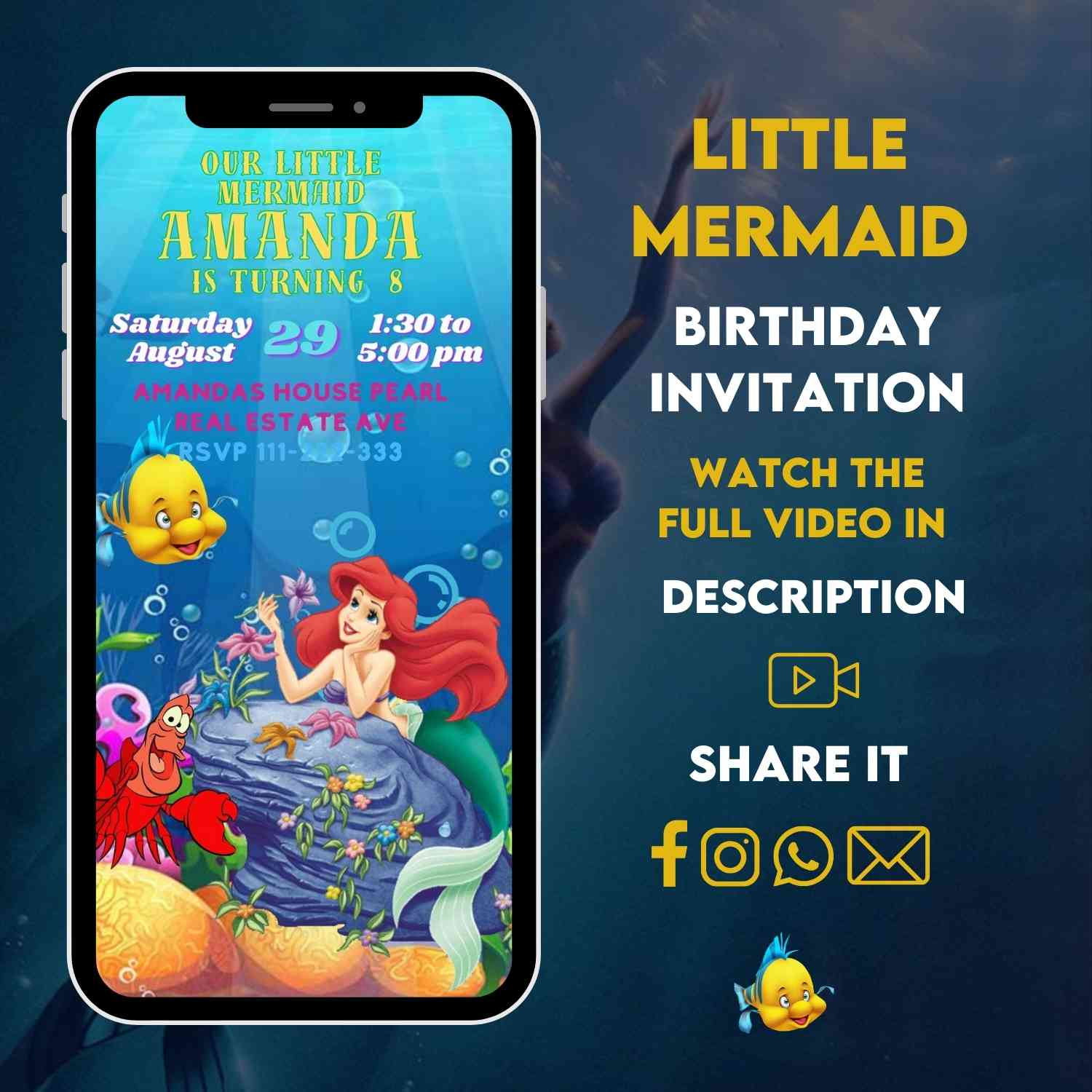 Under the Sea Adventure: Personalized Little Mermaid Birthday Video Invitation