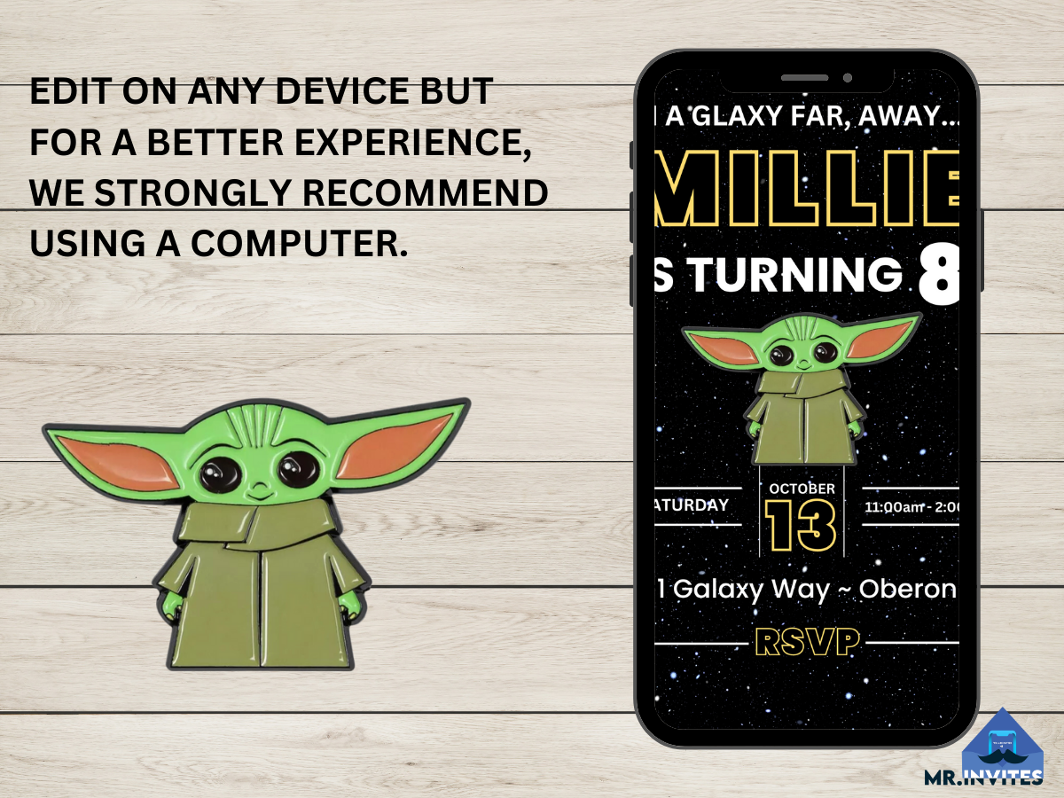 Baby Yoda Birthday Digital Card Invitation | Custom Birthday Party Digital Invite