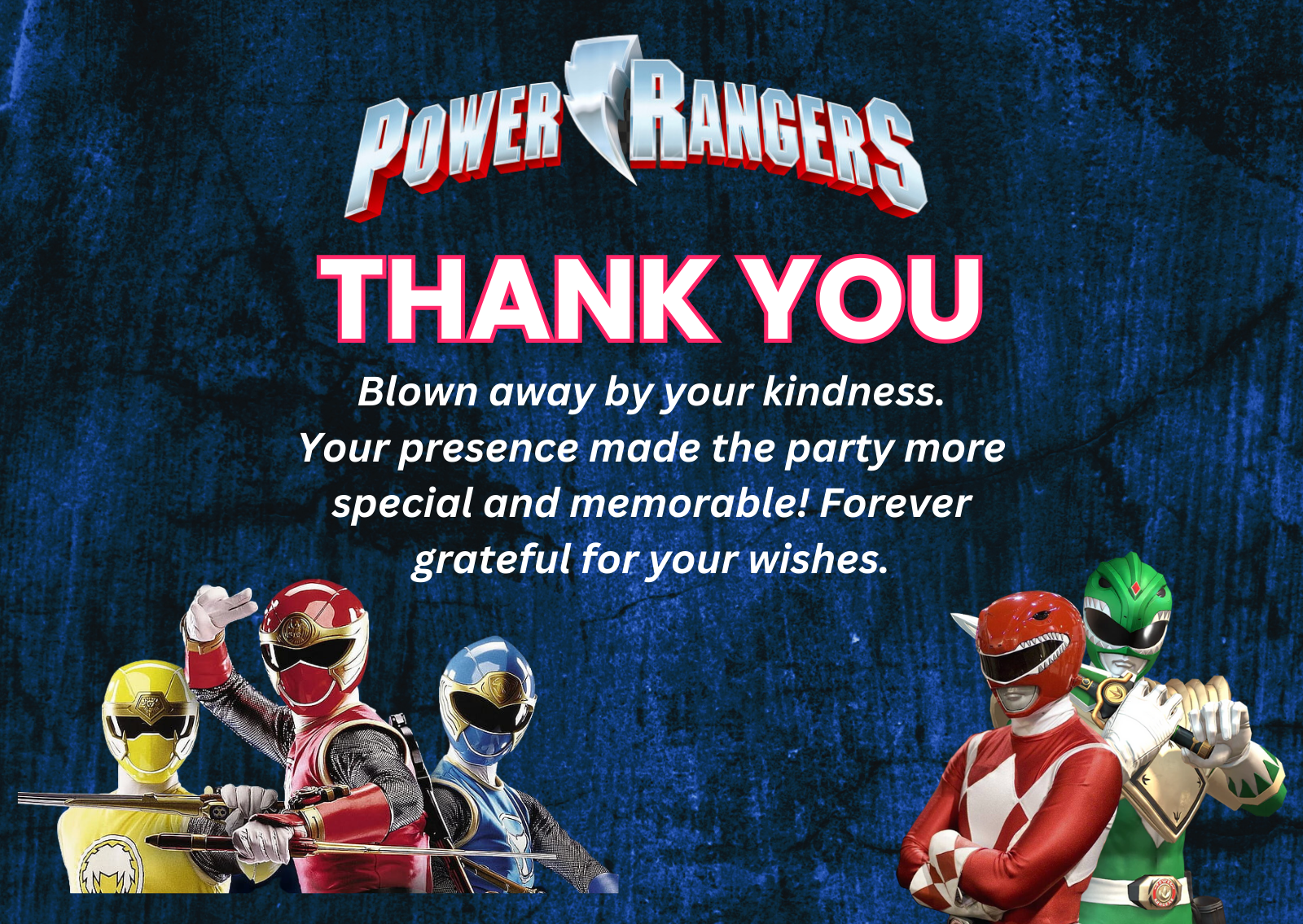 Personalized Power Ranger Theme Birthday Thank You Card