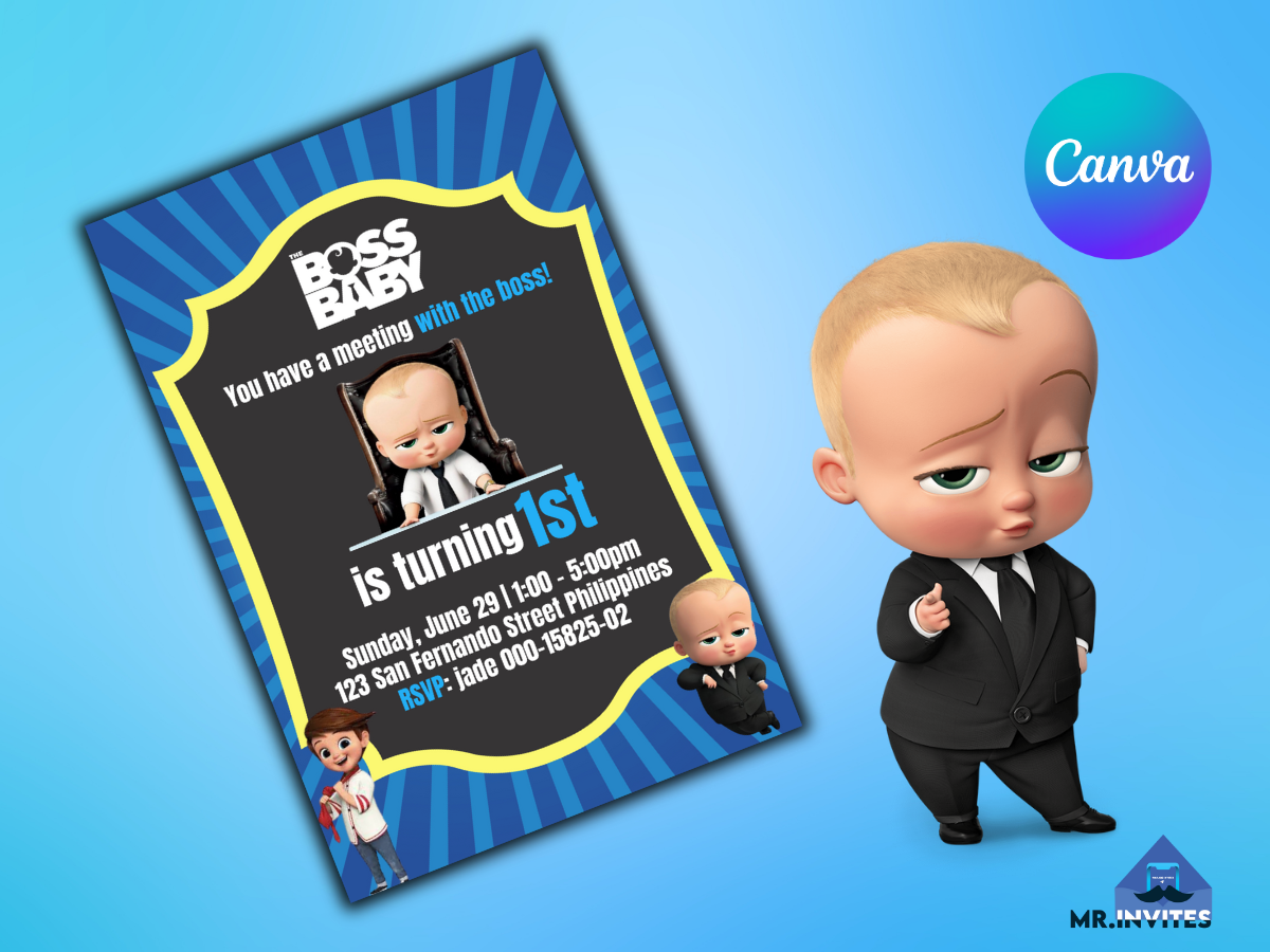 Baby Boss Birthday Party Digital Card Invitation | Baby Boss Birthday Theme Invite