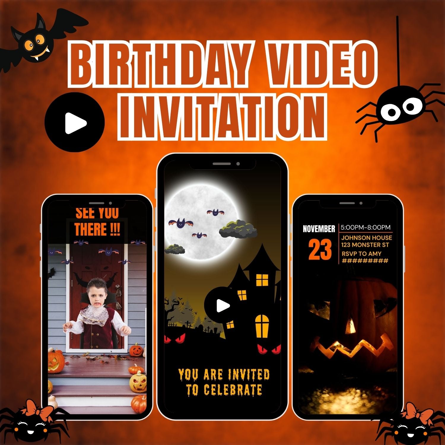 Animated Scary Halloween Birthday Video Invitation | Personalized Halloween Party Invite