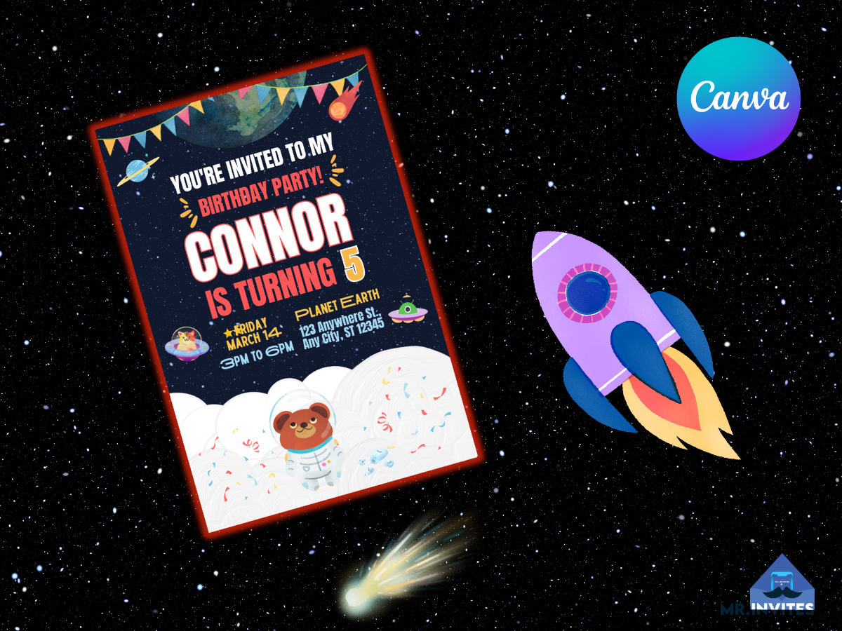 Cute Space Birthday Invitation For Kids | Space Birthday Invitation Template