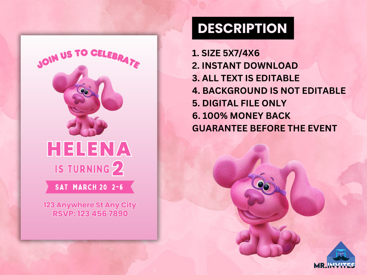 Blue's Clues Girl Birthday Invitation | Personalized Kids Party Invite