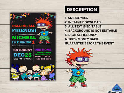 Playful Rugrats Birthday Invitation | Personalized & Fun-filled Celebration