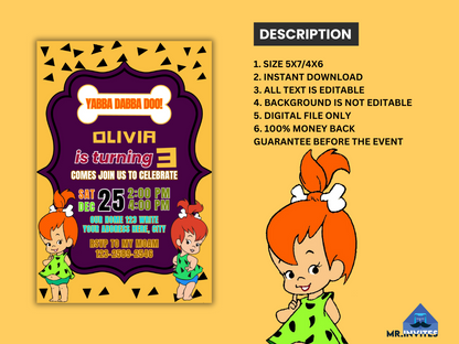 Flintstone Pebbles Birthday Invitation | Flintstone Birthday Video Invite