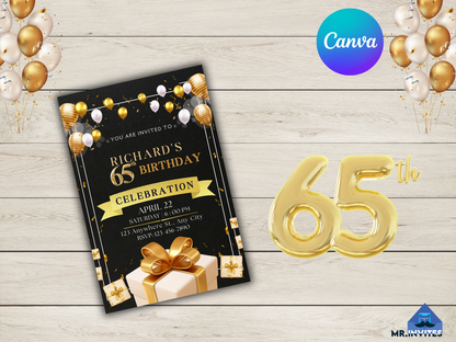 Digital 65th Birthday Party Invitation Card | Beautiful 65th Birthday Party Invite