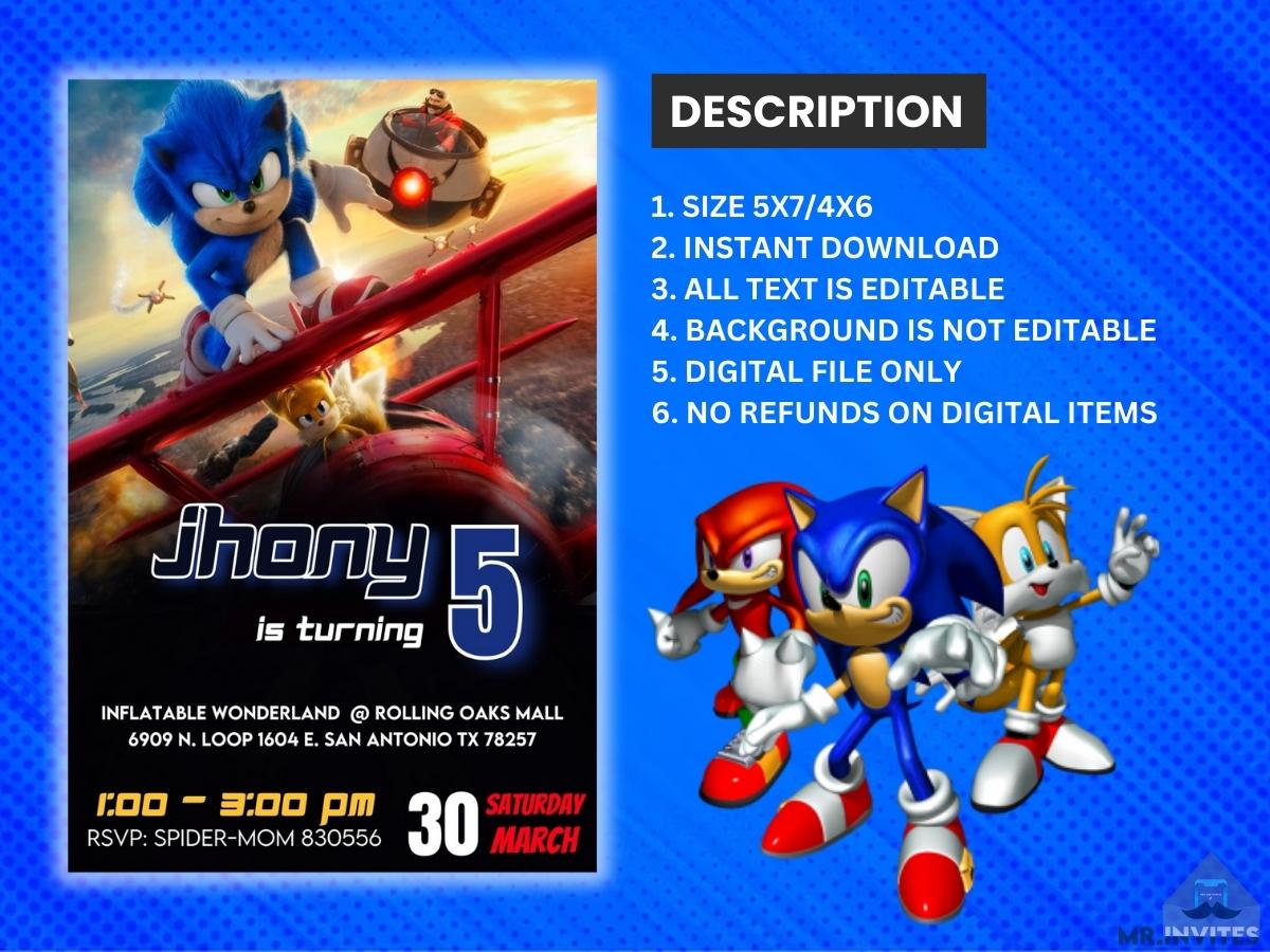 Amazing Sonic The Hedgehog Birthday Invitation | Digital, Customizable & Fun