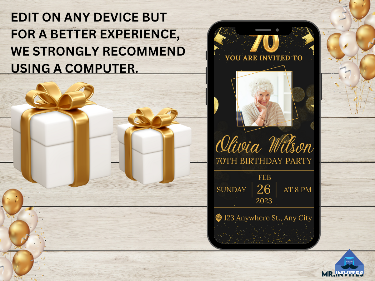 Digital 70th Birthday Party Card Invitation | 70th Birthday Party Invite