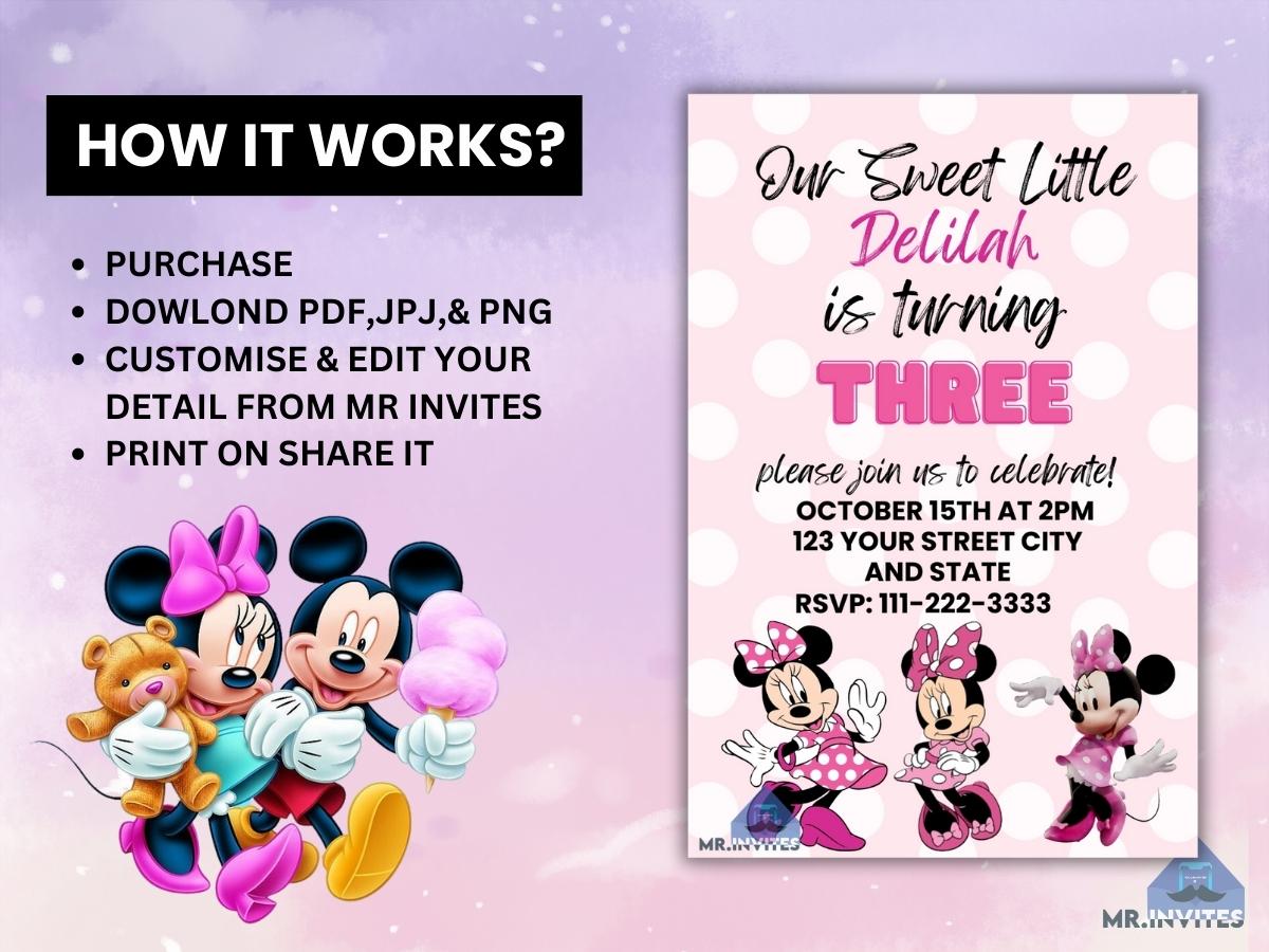 Minnie Mickey Pink Birthday Invitation | Digital Minnie Mickey Invite