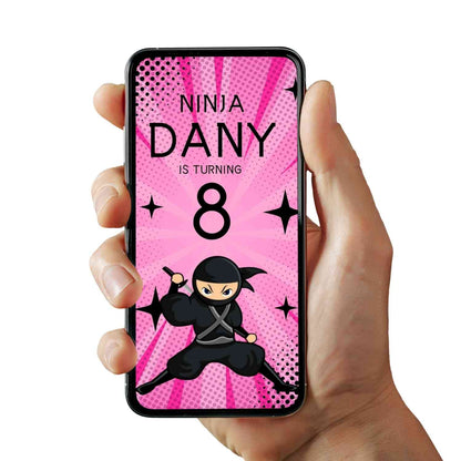 Pink-themed Party Invite: Ninja Girl's Birthday Video Invitation