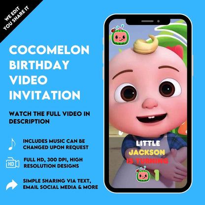 Cocomelon Birthday Video Invitation | Personalized Cocomelon Animated Invites