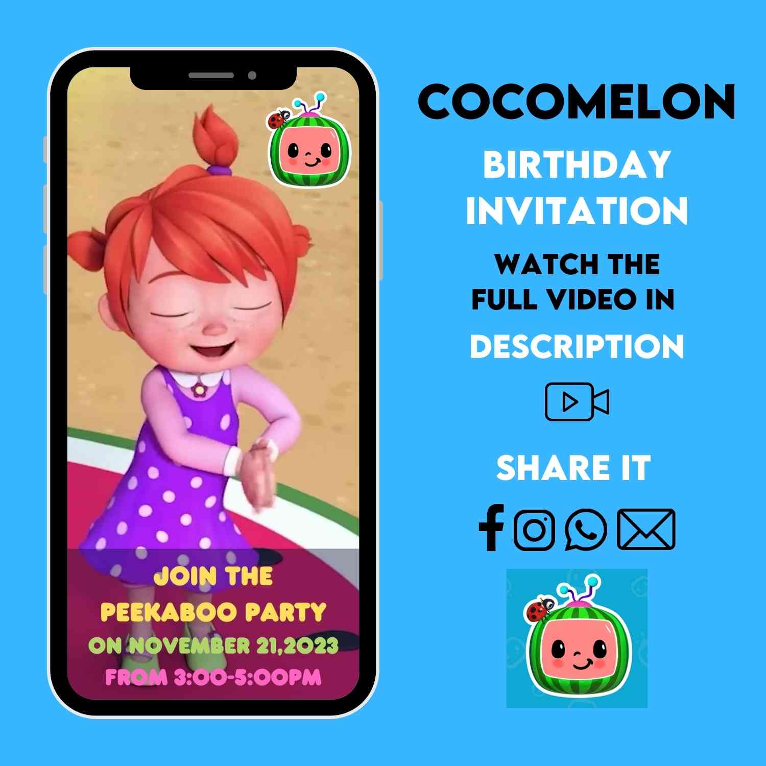 Cocomelon Birthday Video Invitation | Personalized Cocomelon Animated Invites