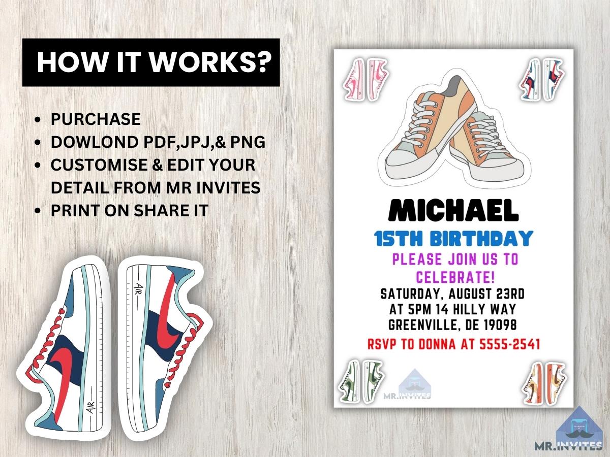 Multi Color Sneaker Ball Digital Birthday Card Invitation | Custom Birthday Invite