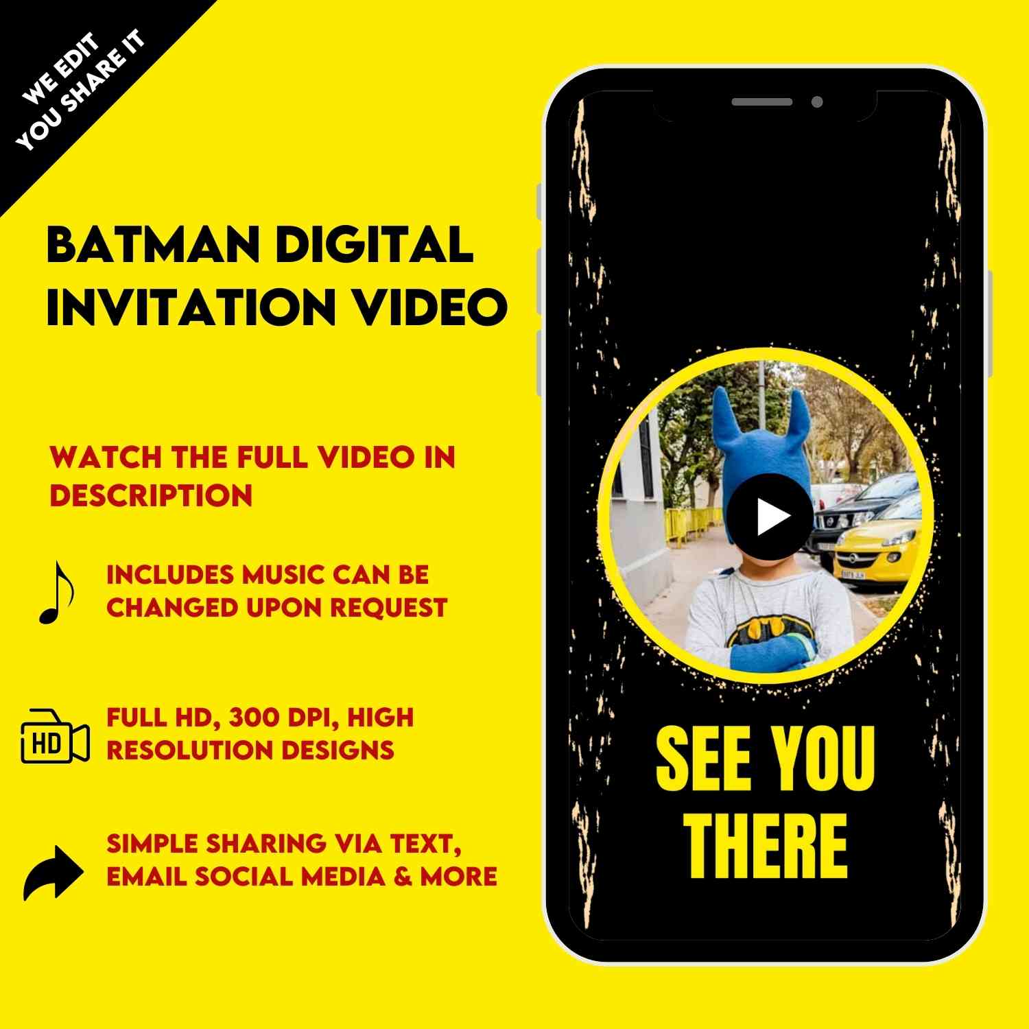 Animated Batman Birthday Video Invitation - Batman-Themed Birthday Party Invite | Personalized Design