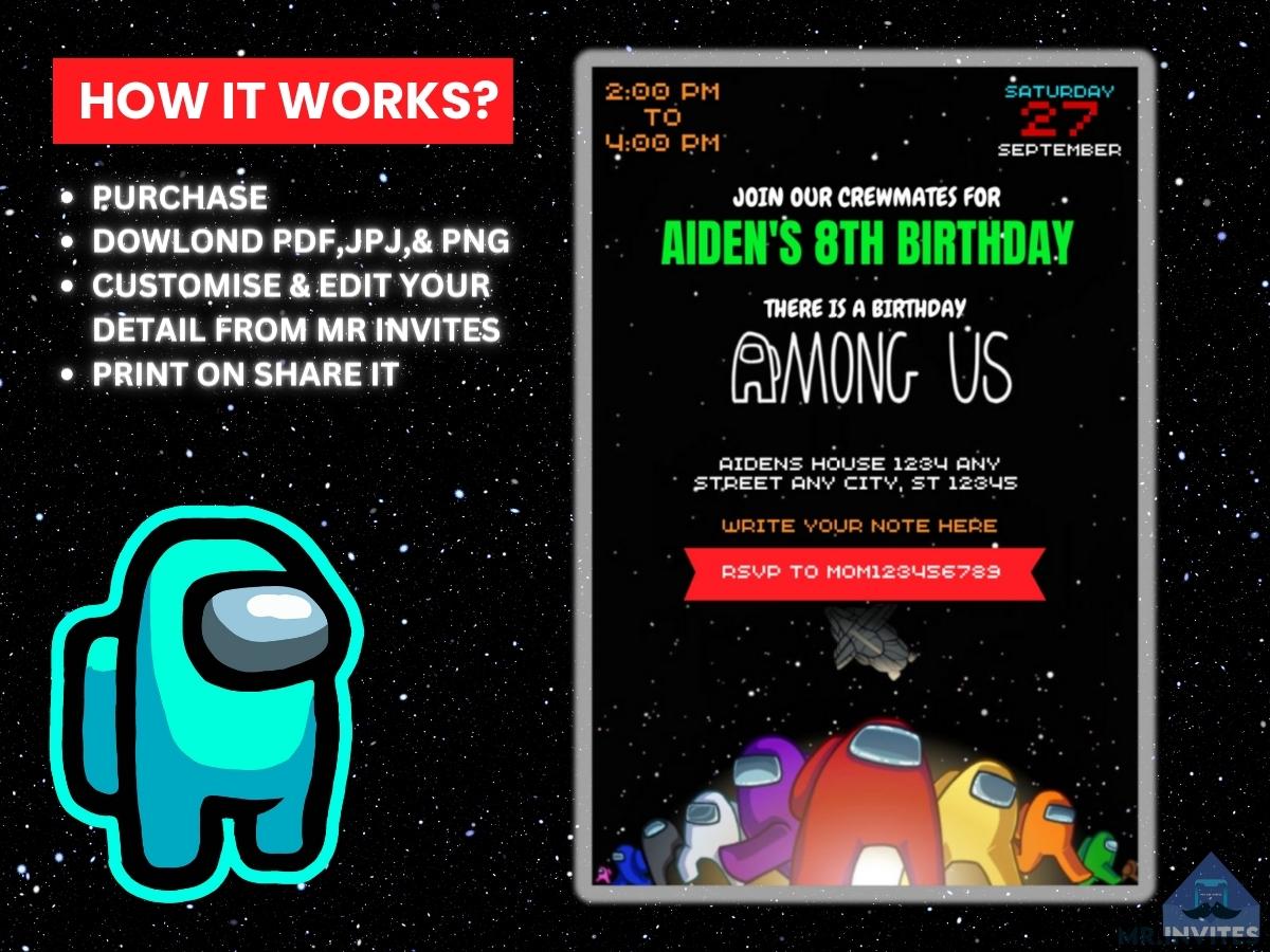 Among Us Digital Birthday Party Invitation | Among Us Birthday Invites