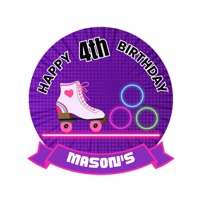 Roller Skating Neon Glow Birthday Theme Cake Topper